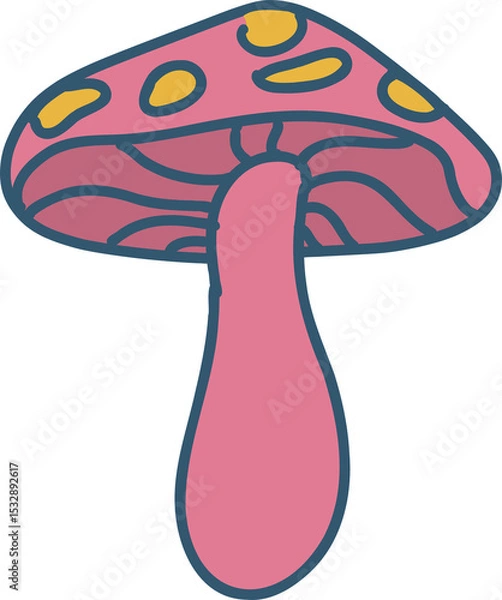 Obraz Flat design mushroom is floating on transparent background, featuring pink cap with yellow spots