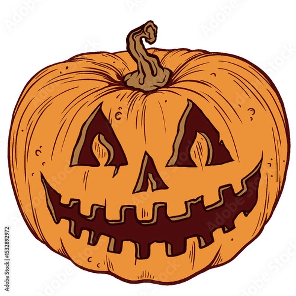 Fototapeta Jack-o'-lantern is being shown in flat design with carved eyes jagged grin, transparent background