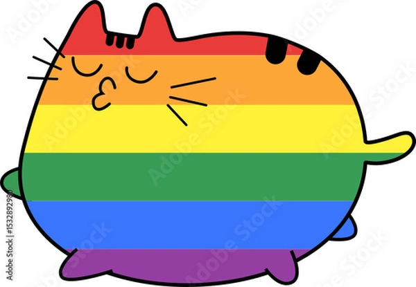 Obraz Cartoon cat creature is being shown in flat design with rainbow stripes on transparent background