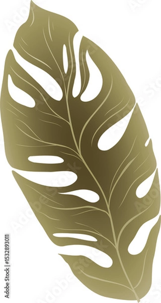 Obraz Stylized metallic gold monstera leaf is gleaming through cutouts against transparent background