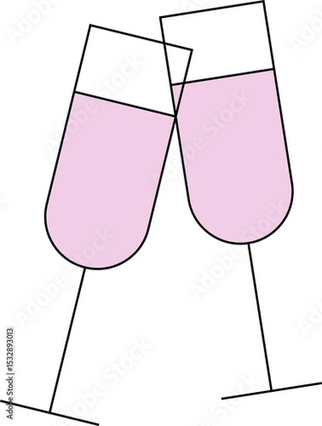 Fototapeta Two pastel pink stemmed glasses are clinking in flat vector illustration, on transparent background