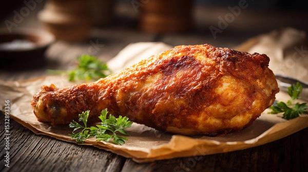 Fototapeta High-Resolution Chicken Leg with Rustic Texture and Lighting