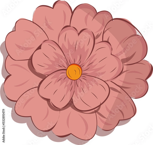Fototapeta Flat coral flower is showing layered petals and orange-yellow center on transparent background