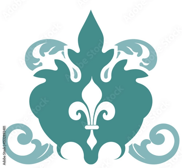 Fototapeta Emblem is showcasing stylized fleur-de-lis with scroll motifs in flat style, transparent background