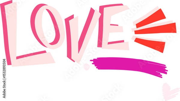 Fototapeta LOVE text is appearing on transparent canvas with pink 3D letters, red rays and magenta underline