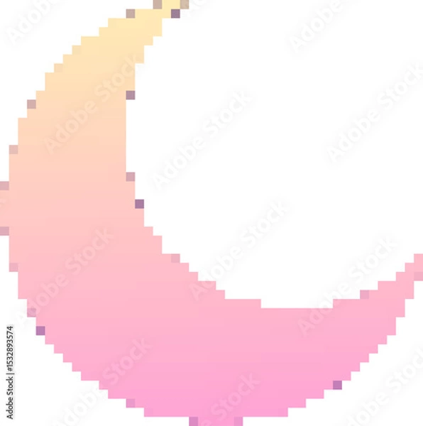 Obraz Gradient pixel art crescent moon is floating on transparent background with smooth pastel gradient