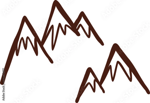 Obraz Hand-drawn brown line mountain peaks are appearing on transparent background, showing jagged ridges
