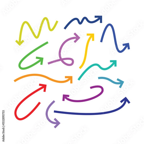 Fototapeta Collection of line arrow icons with colorful suitable for web and graphic design.