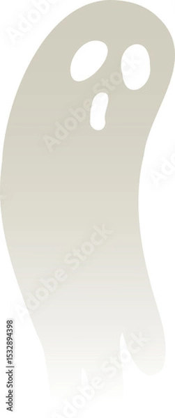 Fototapeta Beige ghost is floating in flat design featuring oval eye  and  mouth cutouts on transparent backgro