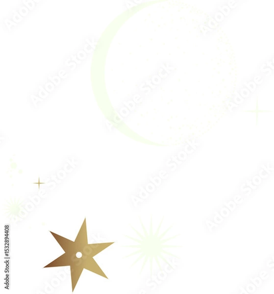 Obraz Stylized celestial motif is floating on transparent backdrop with dotted moon gold stars, clouds