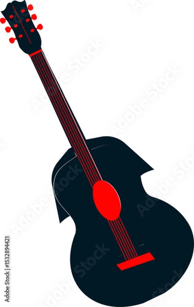 Fototapeta Acoustic guitar silhouette is being shown in flat design on transparent background with red accents