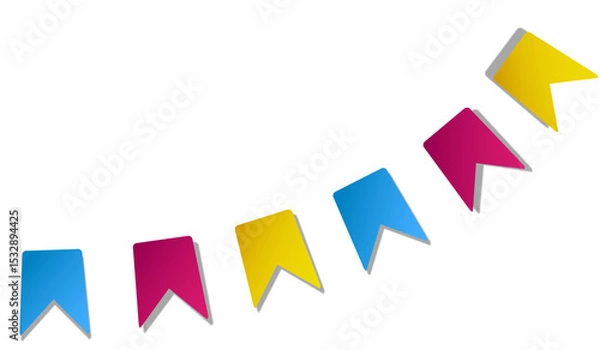 Fototapeta Decorative pennant flags are hanging on thin cord in flat vector style on transparent background
