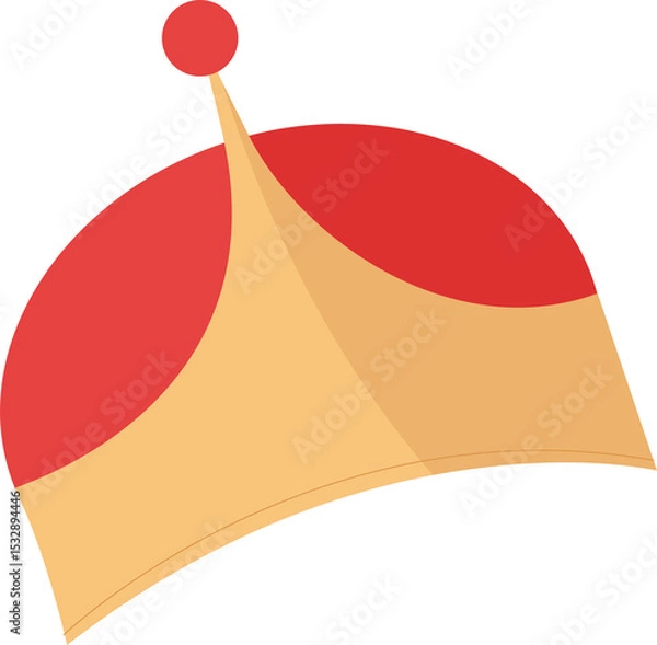Fototapeta Flat party hat is floating on transparent background showing red, pale-yellow panels and red pompom