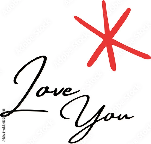 Obraz Displaying cursive Love You in flat design with red starburst and transparent background
