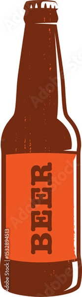 Fototapeta Displaying stylized beer bottle on transparent background showing distressed orange label