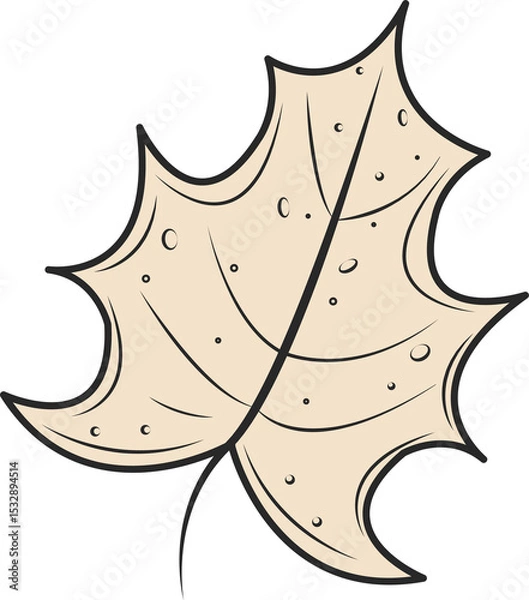 Fototapeta Flat cartoon maple leaf floating on transparent background showing dark outlines with dot patterns