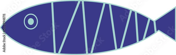 Fototapeta Displaying vector fish navy blue lined body, turquoise eye and tail fin on transparent background