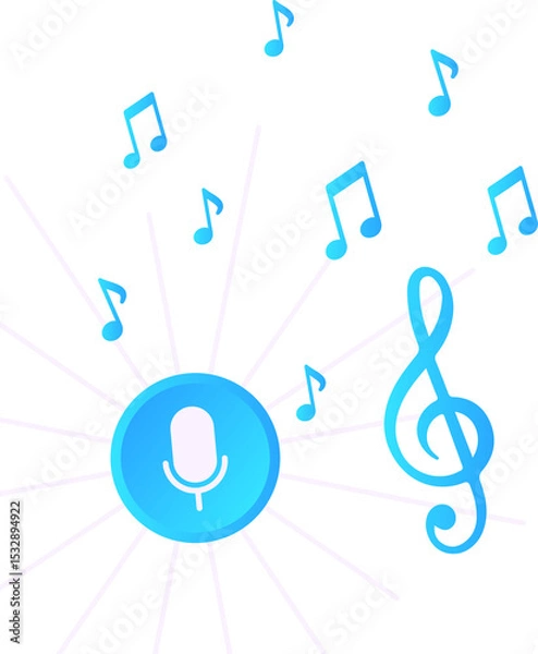 Fototapeta Vector design is showing blue mic button radiating lines and music notes on transparent background