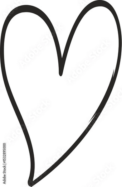 Obraz Stylized black heart doodle is floating on transparent background, with uneven hand-drawn strokes