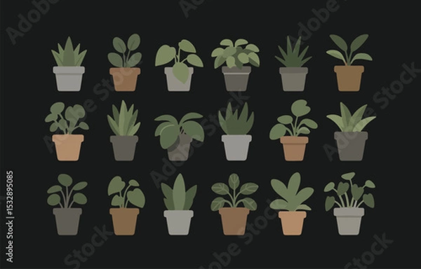 Obraz Collection of twenty four potted plants in various styles