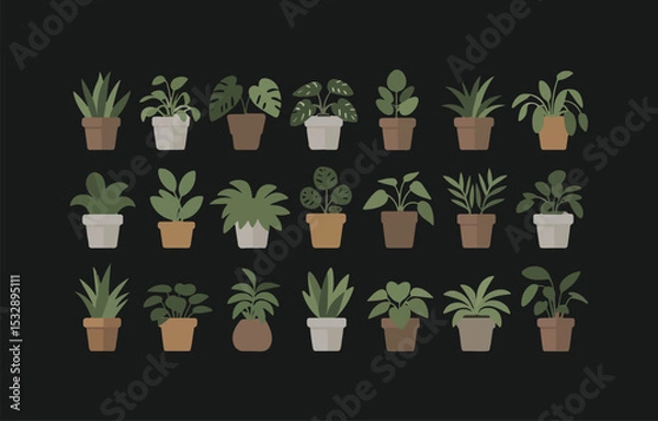Obraz Collection of houseplants in pots flat design illustration