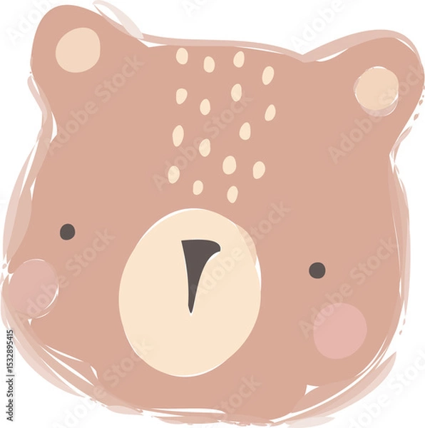 Obraz Presenting flat pastel bear head with snout, ears, dotted forehead, rosy cheeks, clear background