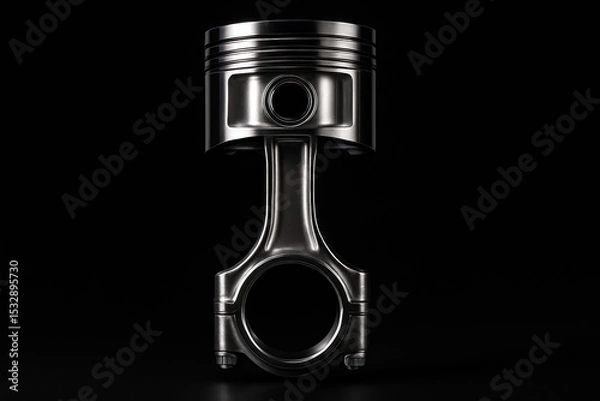Fototapeta A metal piston with rings, grooves, and a central rod isolated on transparent background.