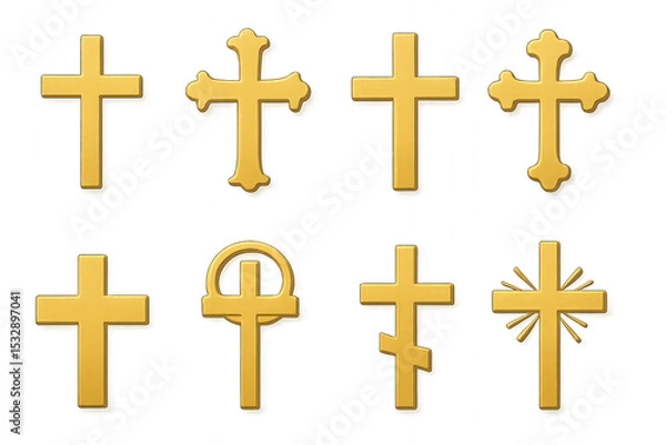 Fototapeta PNG image of crosses with a cross on the top, all identical and symmetrical in design, isolated on transparent background.
