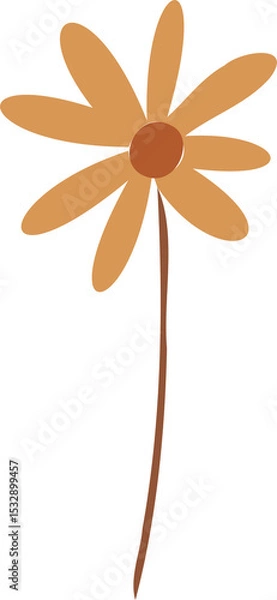 Fototapeta Stylized orange daisy flower is floating on transparent background, showcasing flat graphic style