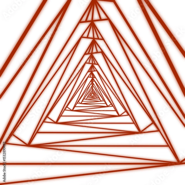 Fototapeta Abstract triangular tunnel is forming in flat design, with red angular frames on transparent canvas