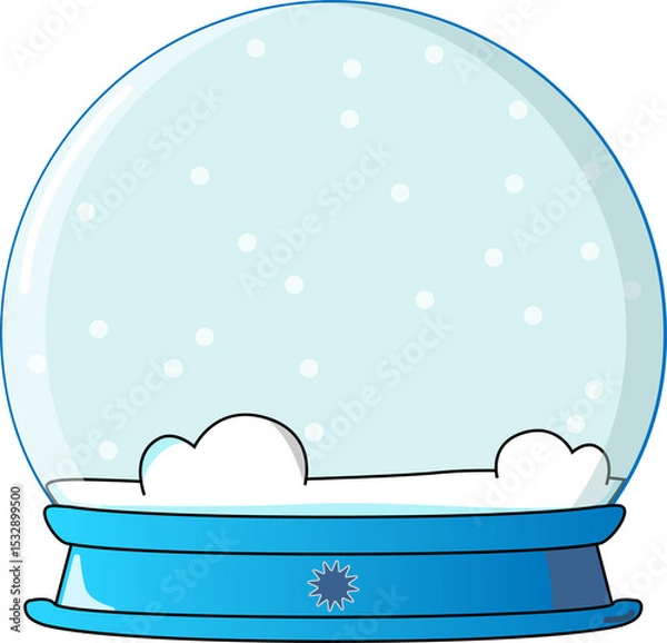 Fototapeta Flat snow globe is showing clear glass dome with snow drifts on blue base, transparent background