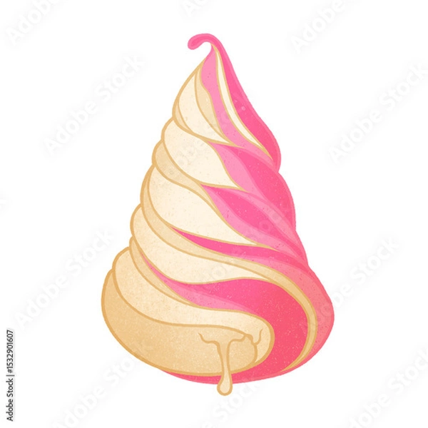 Obraz Stylized soft-serve ice swirl is floating in flat, showing cream-pink twist, transparent background