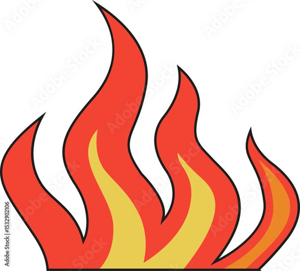 Fototapeta Showing stylized flame shapes in flat design with red orange yellow curves, transparent background
