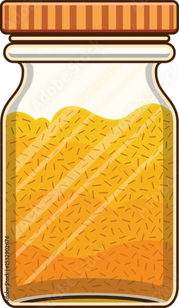 Obraz Flat illustration is showing glass jar on transparent background with yellow granules, striped lid