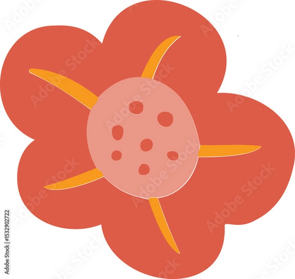 Obraz Flat flower is showing 5 orange petals, stamens around pink spotted center, transparent background