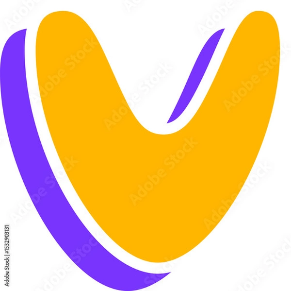 Fototapeta 3D render boomerang shape is floating on transparent background with yellow face and purple shadow