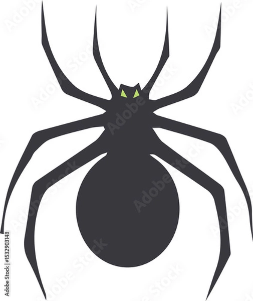 Obraz flat spider silhouette is crawling with eight legs and glowing green eyes on transparent background