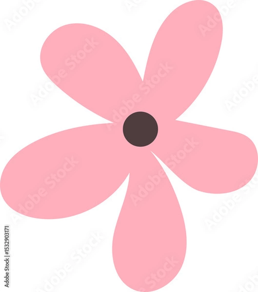 Obraz flat minimal blossom is floating on transparent background with five pink petals and brown core
