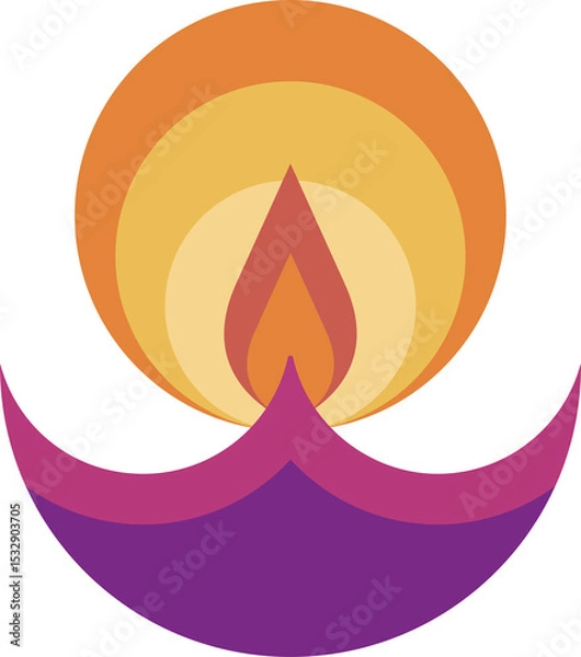 Fototapeta Abstract flame icon is rising above magenta purple curved arcs in vector on transparent background
