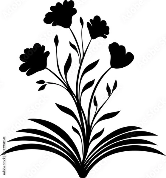 Fototapeta Elegant graphic emblem of blooming flowers emerging from an open book, ideal for logos related to reading, nature, or wellness.