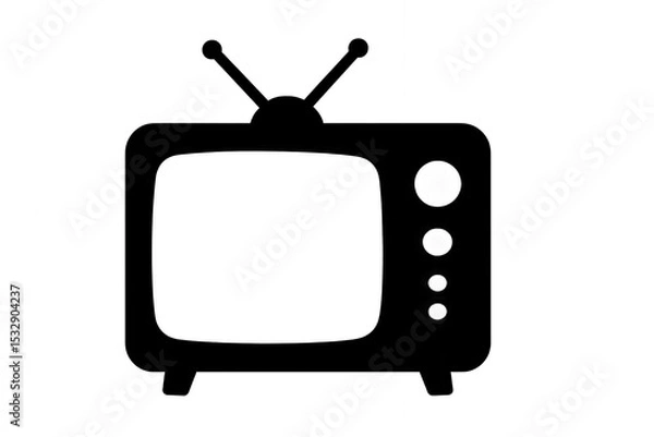Fototapeta TV icon vector featuring a flat-screen television with rounded edges and a stand, in modern style, isolated on transparent background.