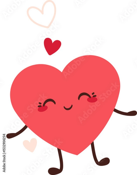 Obraz Flat design cartoon heart character is dancing with three smaller hearts on transparent background