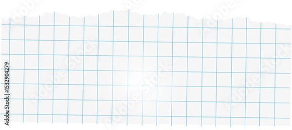 Fototapeta Torn graph paper fragment is showing flat design with blue grid lines and transparent background