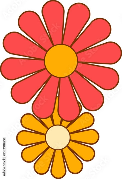 Fototapeta Flat design red and orange daisy motifs are appearing on transparent canvas with bold outlines