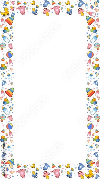 Obraz Colorful baby care icons are forming cartoonish flat border with transparent background, copy space