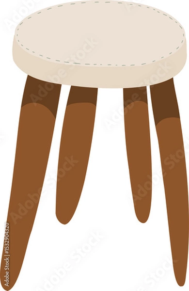 Obraz Flat design wooden stool is featuring round padded seat and tapered legs on transparent background