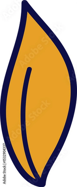 Fototapeta Stylized flame-leaf is floating on transparent background with flat design gold fill, blue outline
