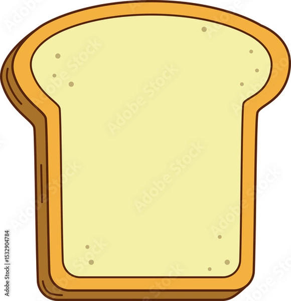 Fototapeta Cartoon slice of bread is floating in flat design with golden brown crust, transparent background