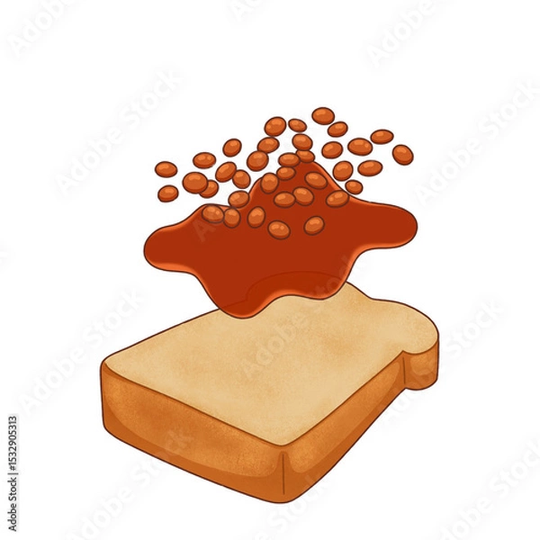 Fototapeta Baked beans are pouring over bread slice in flat design with thick sauce on transparent background