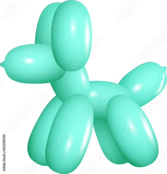 Obraz 3D glossy balloon animal dog is floating on transparent background with reflective teal tubing